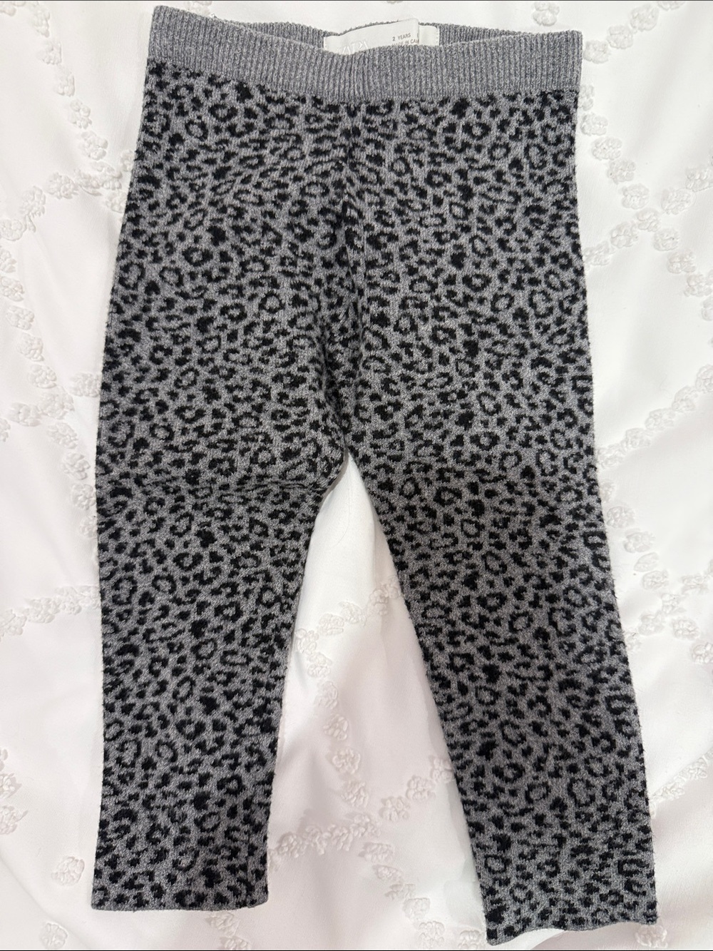 Zara Gray and Black Leopard Knit Leggings - Kids
